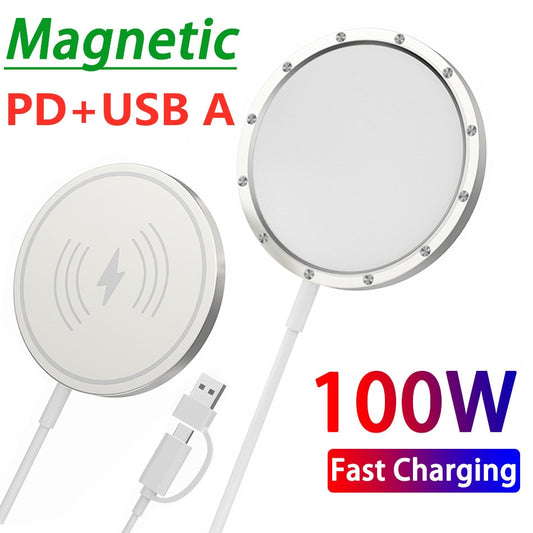 100W Magnetic Wireless Charger Pad Stand For iPhone 14 13 12 Pro Max Mini Airpods Pro USB A PD Fast Charging Station Qi Chargers